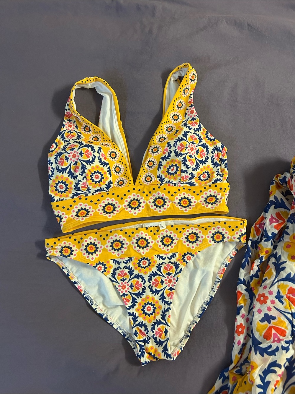 BODEN Yellow Floral Bikini Set with Matching Cover-Up - Picture 2 of 10